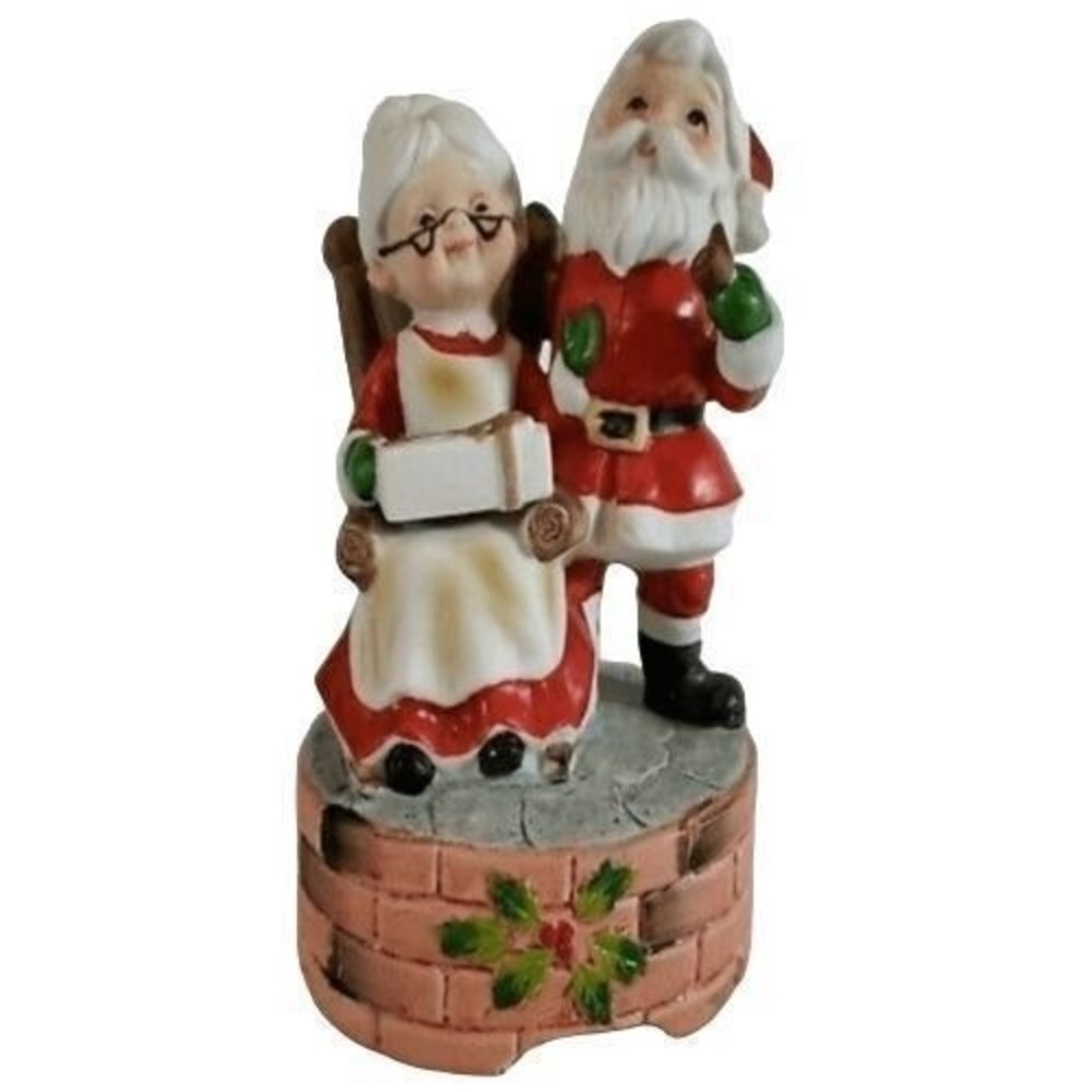 Santa Claus & Mrs. Claus Figurine Christmas Decor Music Box Holiday Made Japan